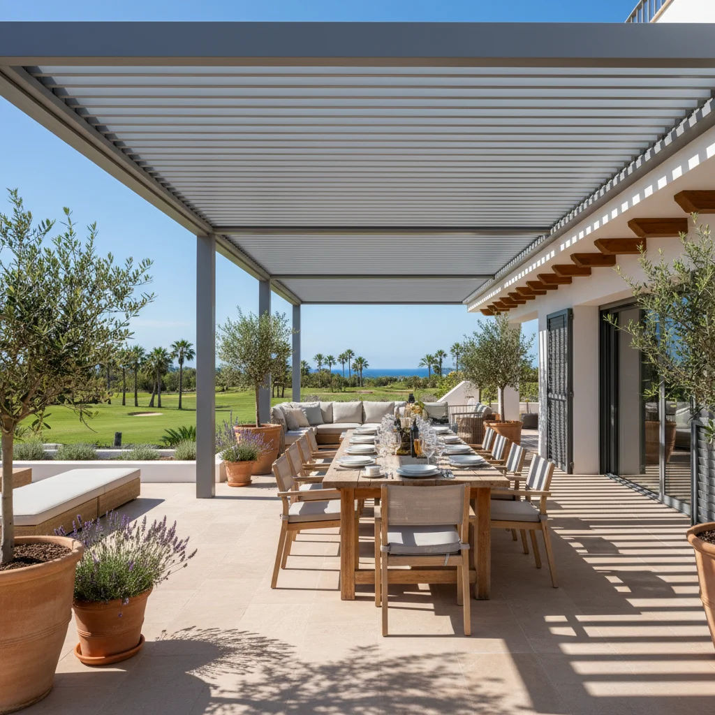 Bioclimatic Pergolas setup on a Mediterranean terrace in Algorfa, Costa Blanca
