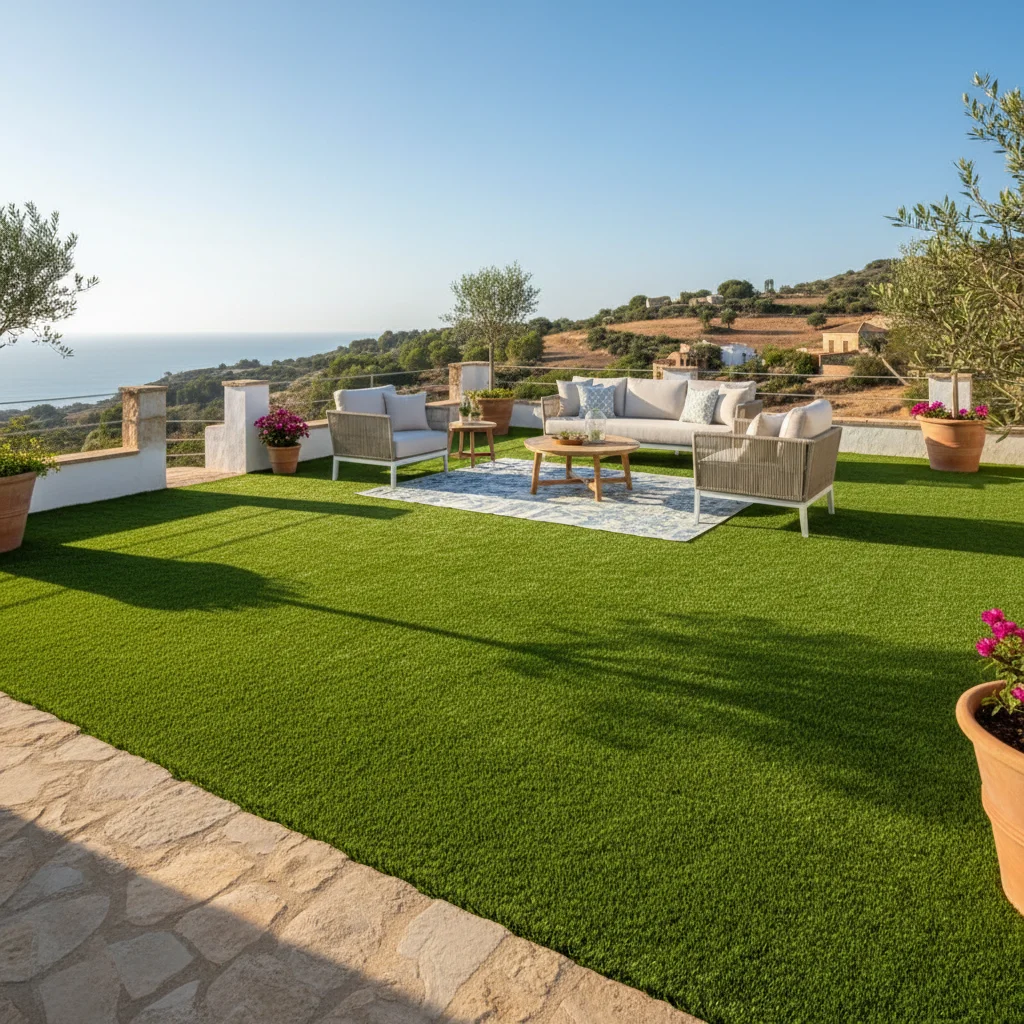 Artificial Grass & Landscaping setup on a Mediterranean terrace in Benisa, Costa Blanca