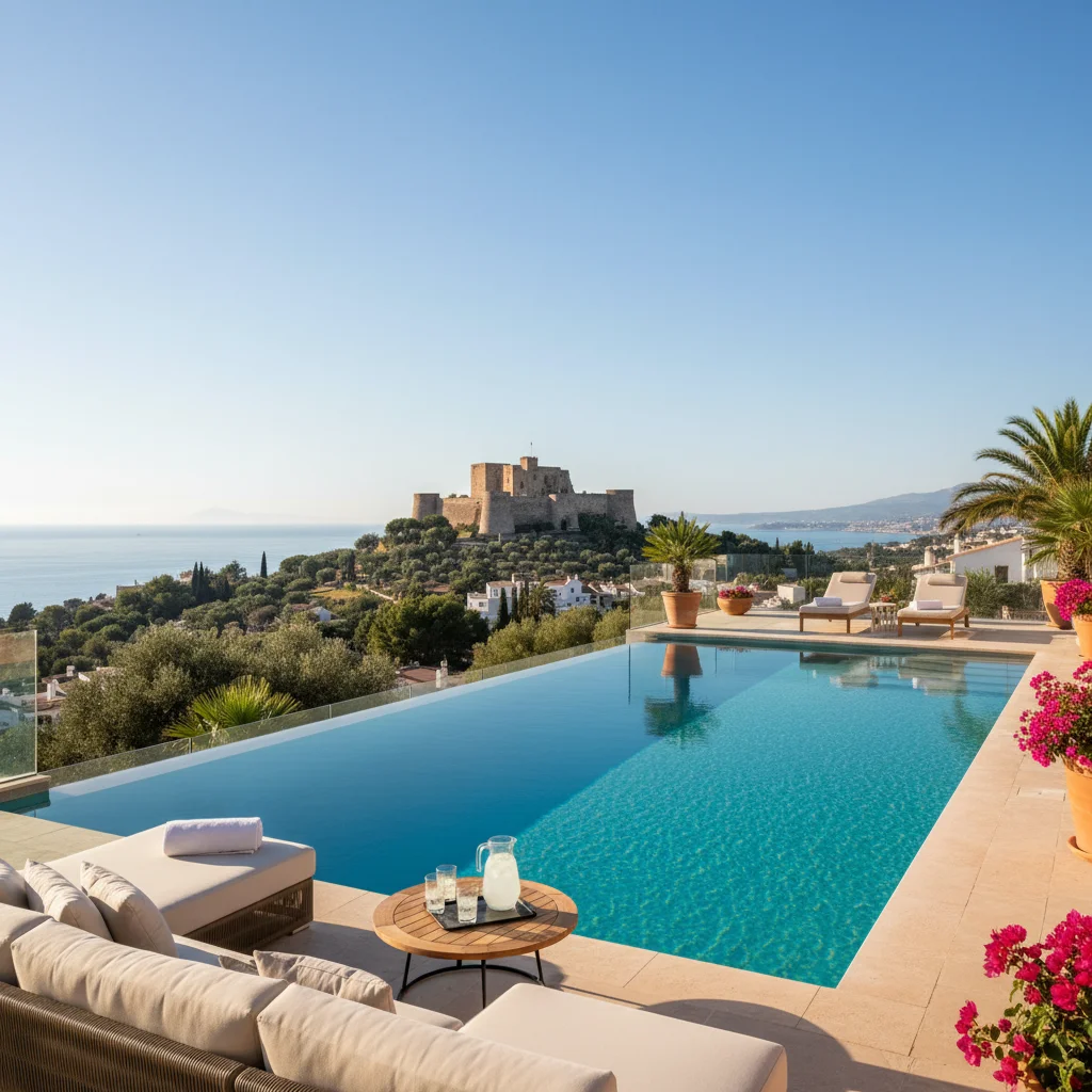Swimming Pools setup on a Mediterranean terrace in Denia, Costa Blanca