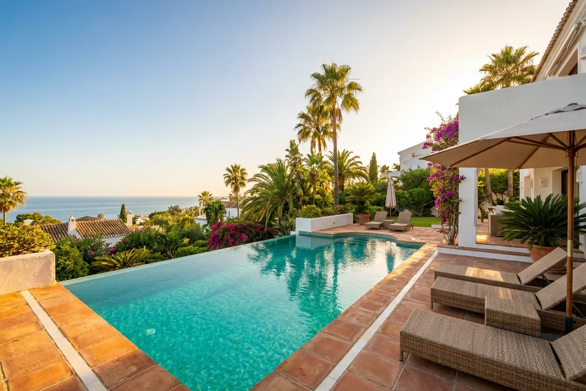Instalación de piscinas en una terraza mediterránea en Marbella, Málaga
