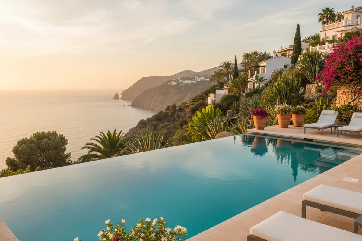 Instalación de piscinas en una terraza mediterránea en Nerja, Málaga