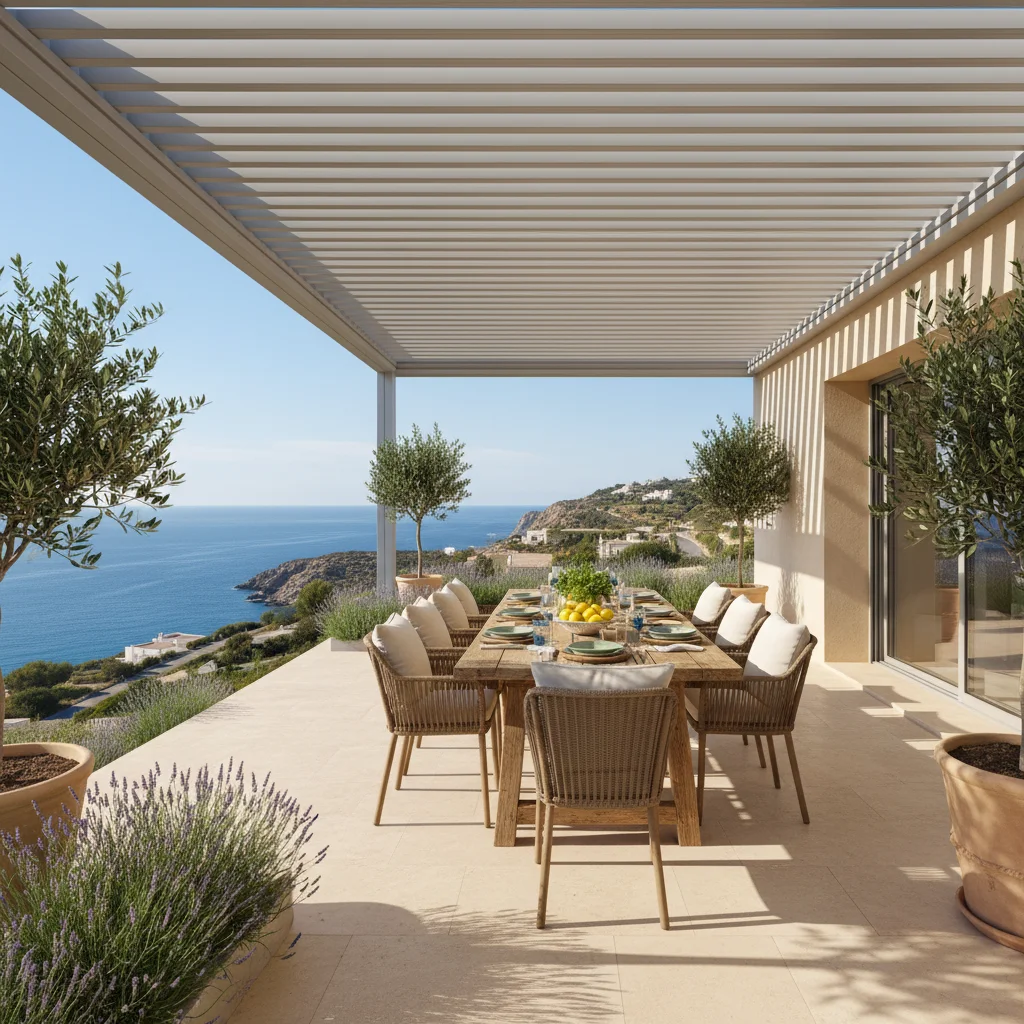 Bioclimatic Pergolas setup on a Mediterranean terrace in Ondara, Costa Blanca