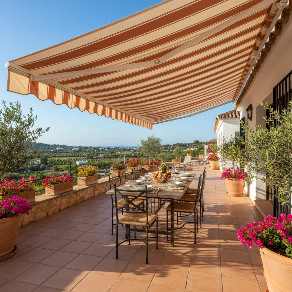 Awnings & Toldos setup on a Mediterranean terrace in Pedreguer, Costa Blanca