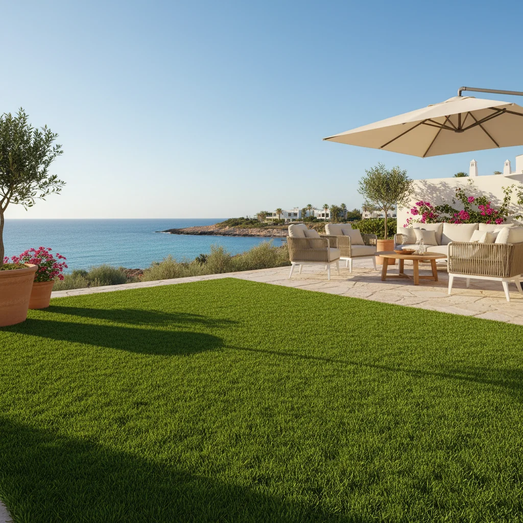 Artificial Grass & Landscaping setup on a Mediterranean terrace in Pilar de la Horadada, Costa Blanca