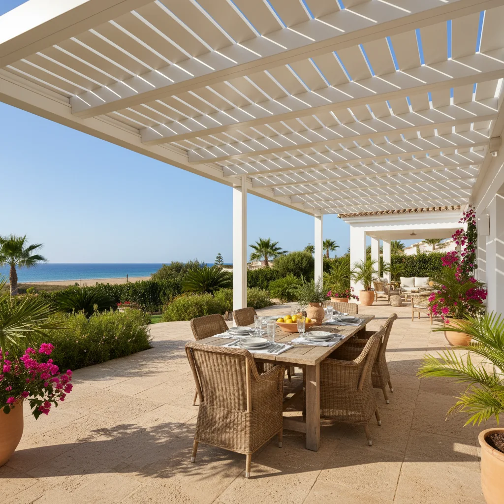 Bioclimatic Pergolas setup on a Mediterranean terrace in Pilar de la Horadada, Costa Blanca