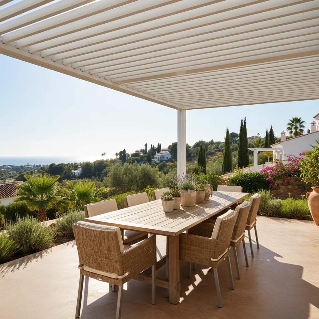 Bioclimatic Pergolas setup on a Mediterranean terrace in Rojales, Costa Blanca
