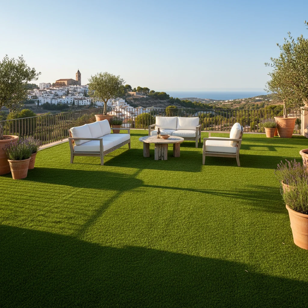 Artificial Grass & Landscaping setup on a Mediterranean terrace in San Miguel de Salinas, Costa Blanca