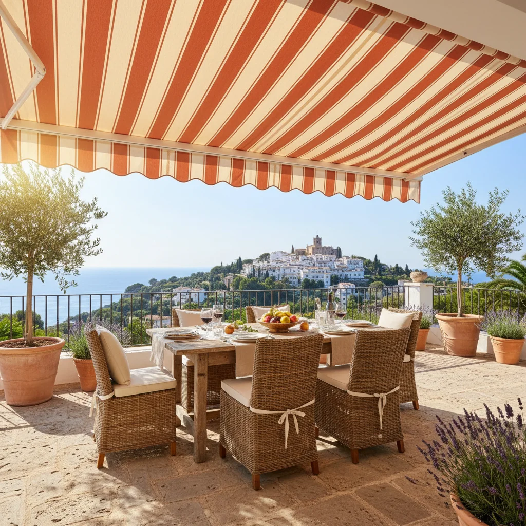Awnings & Toldos setup on a Mediterranean terrace in San Miguel de Salinas, Costa Blanca