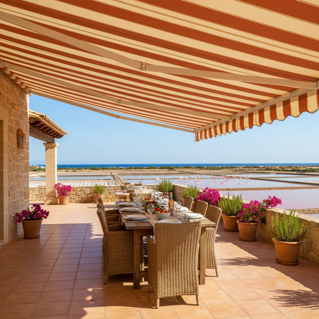 Awnings & Toldos setup on a Mediterranean terrace in Santa Pola, Costa Blanca