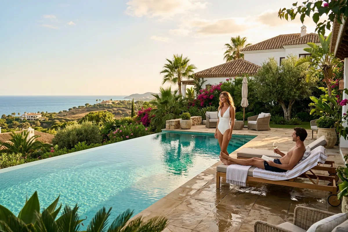 Instalación de piscinas en una terraza mediterránea en Sotogrande, Málaga